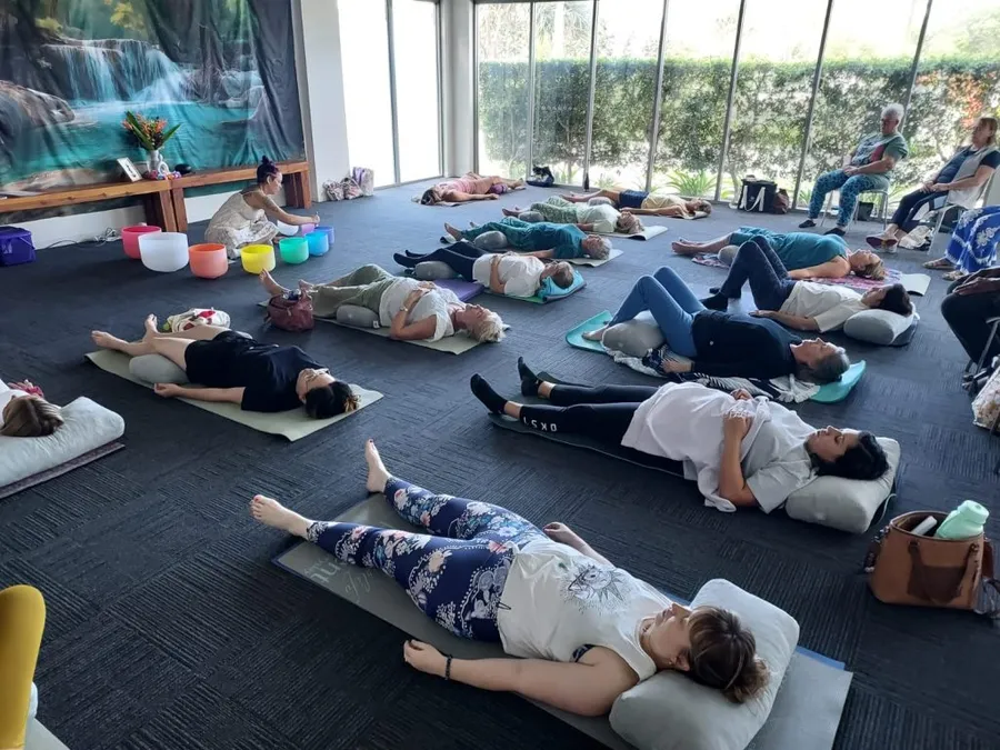 A crystal sound bowl session in the Hub studio at Hastings Point
